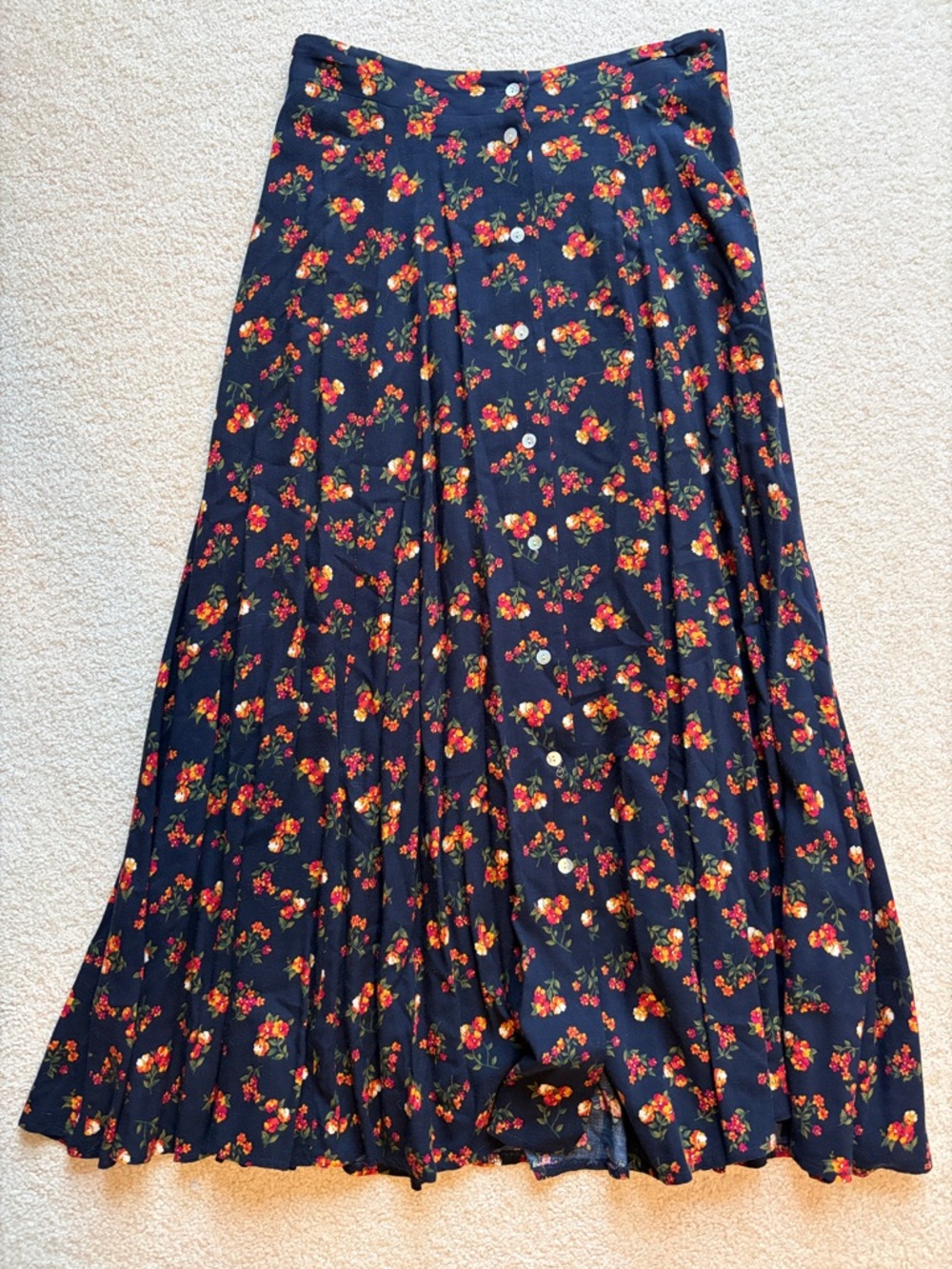 Navy Floral Button-Front Maxi Skirt